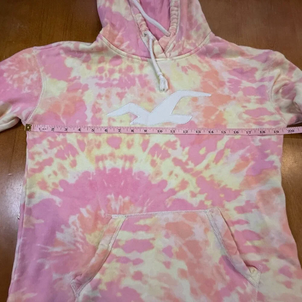 Hollister Tie Dye Hoodie Women’s Small Pink Yellow White Long Sleeve Sweatshirt - Picture 4 of 6